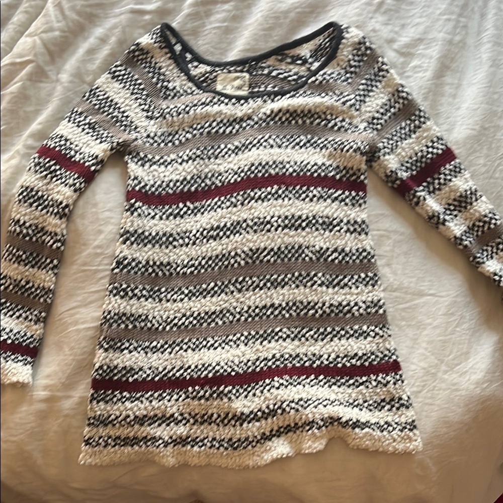 Striped and Textured Sweater with open back and swing shape